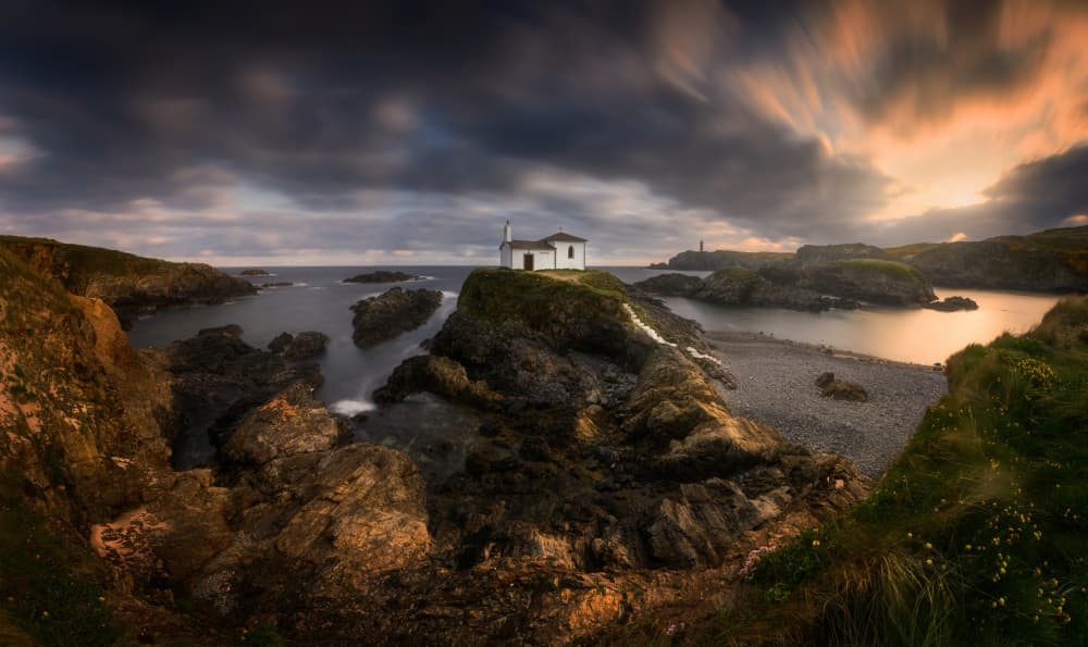 Coastal Chapel Sunset by Tomasz Rojek — canvas wall art