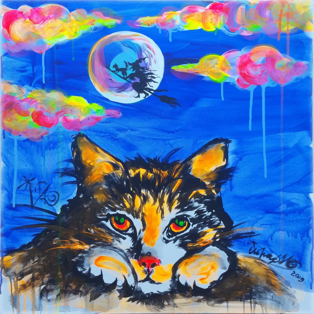 Whimsical Cat Halloween Night by Kanat Ibragimov — canvas wall art