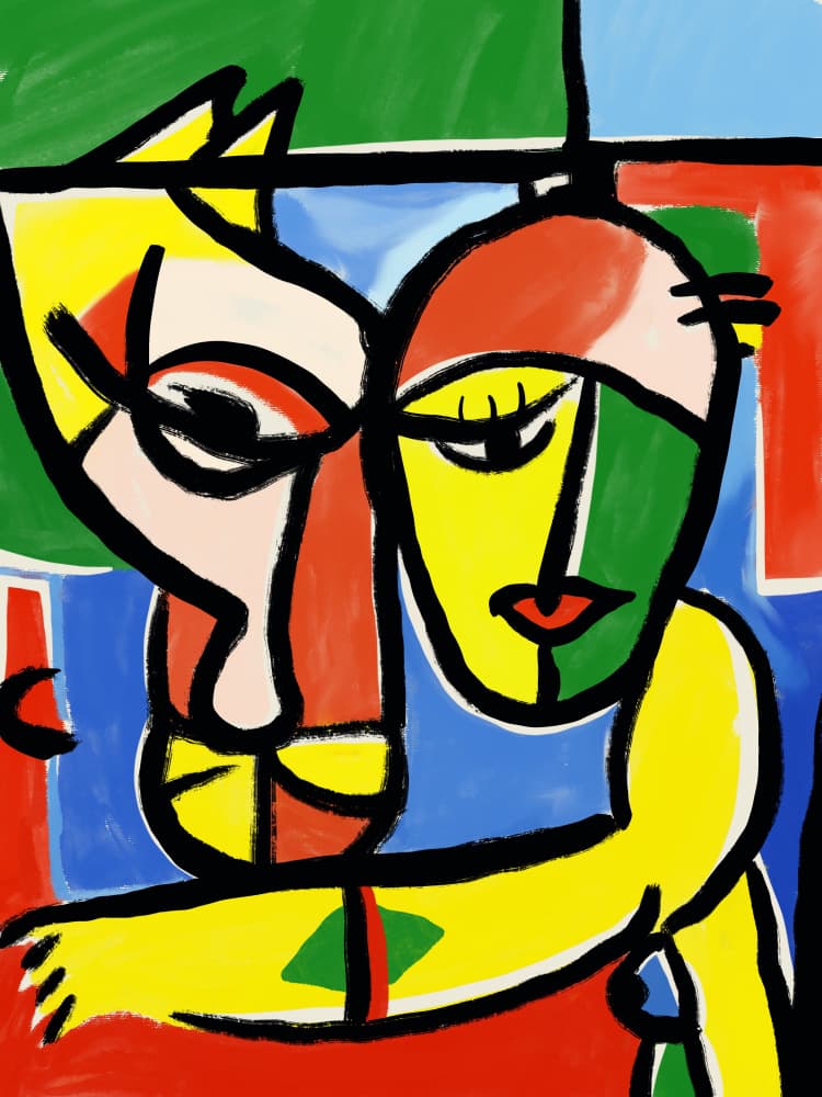 Colorful Cubist Embrace by Little Dean — canvas wall art