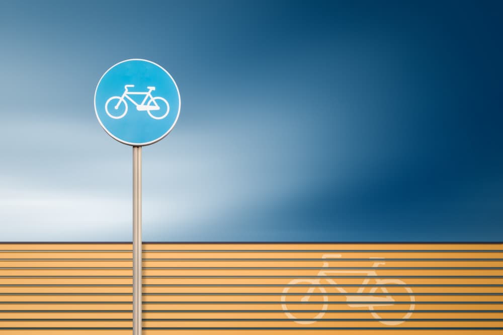 Blue Bicycle Sign Reflection by Rico Cavallo — canvas wall art