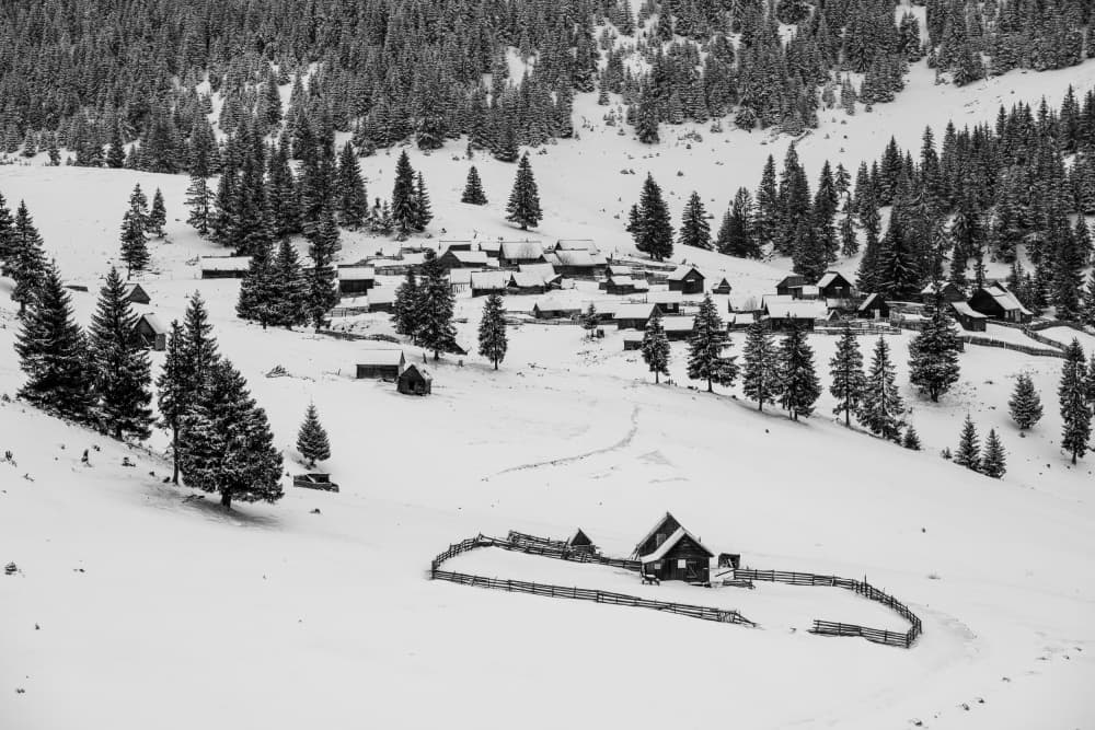 Snowy Mountain Village by Ovidiu Satmari — canvas wall art