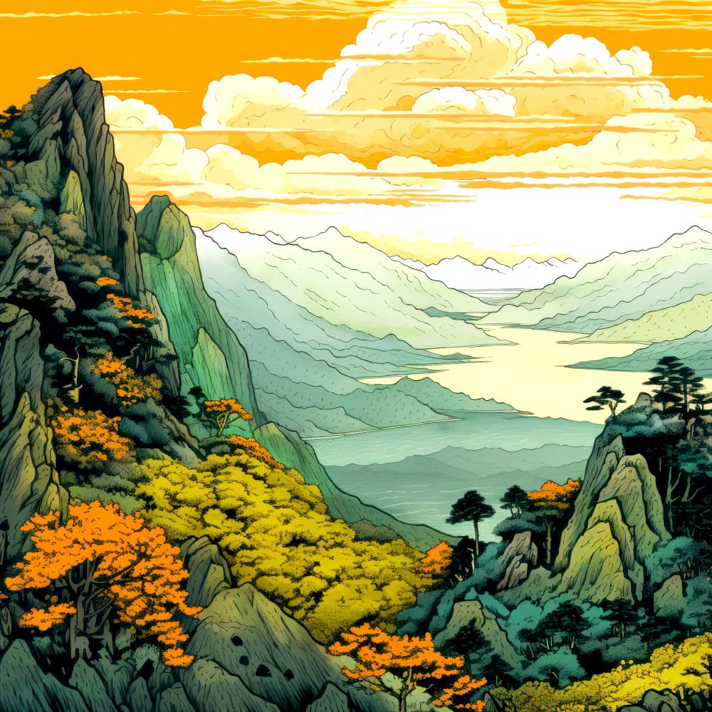 Golden Asian Mountains by Justyna Jaszke — canvas wall art