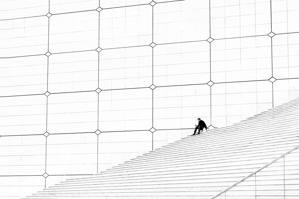 Man on Modern Steps by Michel Groleau — canvas wall art