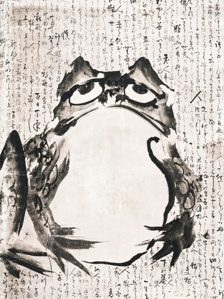 Japanese Frog (late 18th 19th Century) Vintage Ink and Color On Paper by Getsuju — canvas wall art