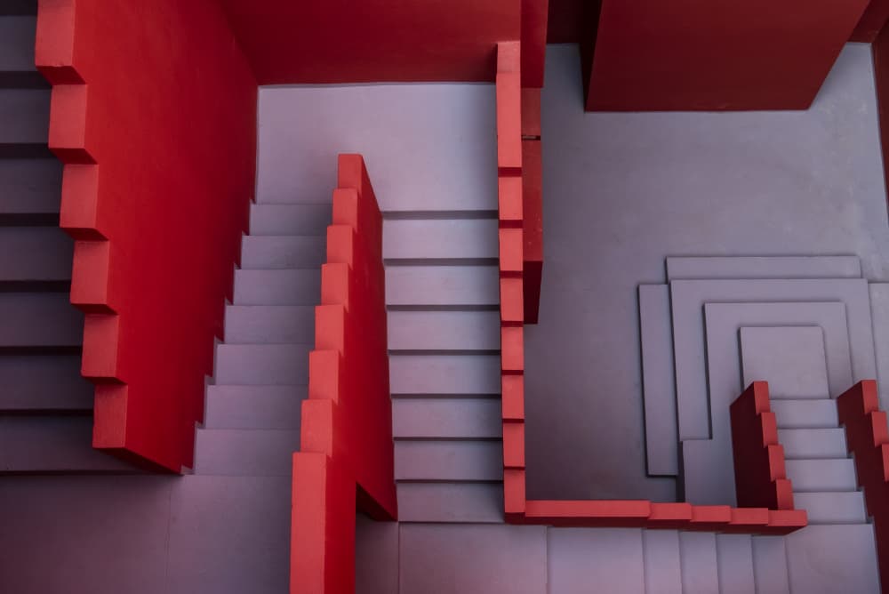 Red Geometric Stairs by Linda Wride — canvas wall art