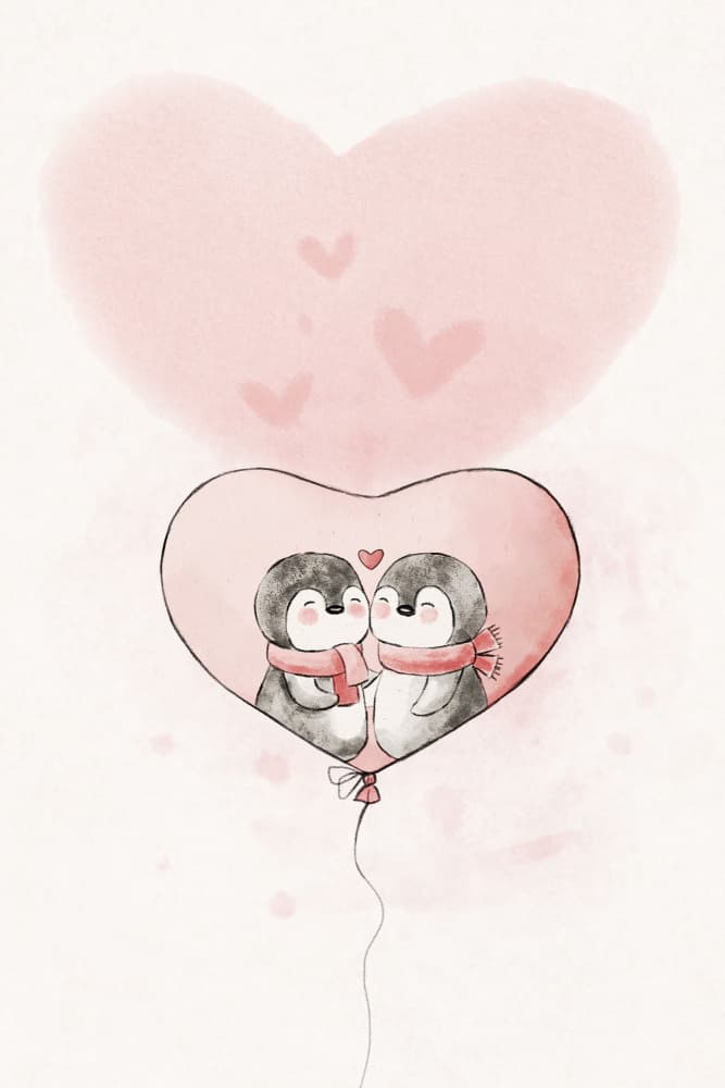 Sweet Penguin Couple Balloon by Xuan Thai — canvas wall art