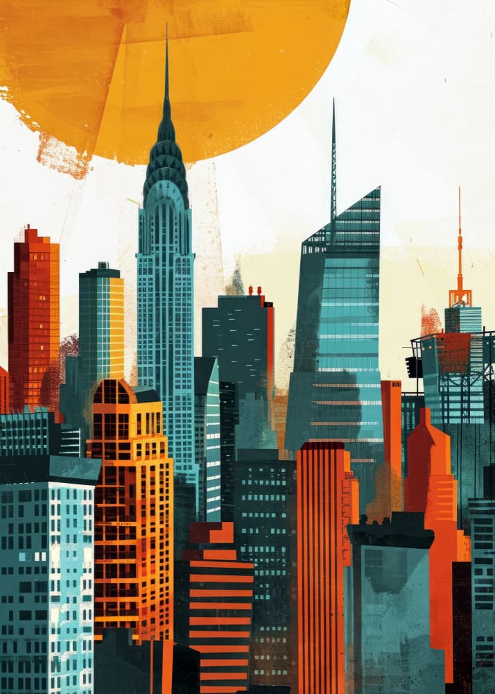 Colorful New York Skyline by Justyna Jaszke — canvas wall art