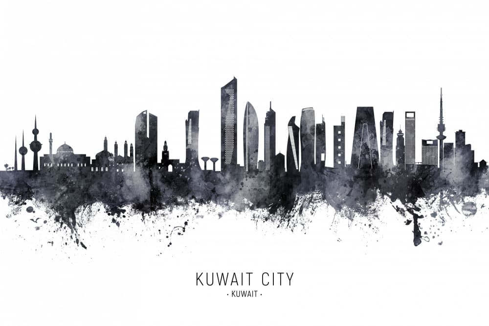 Kuwait City Skyline Watercolor by Michael Tompsett — canvas wall art
