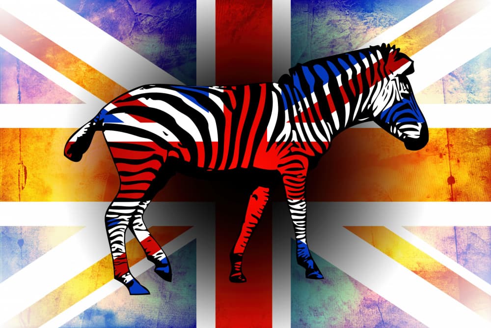 Union Jack Zebra by Rafal Kulik — canvas wall art