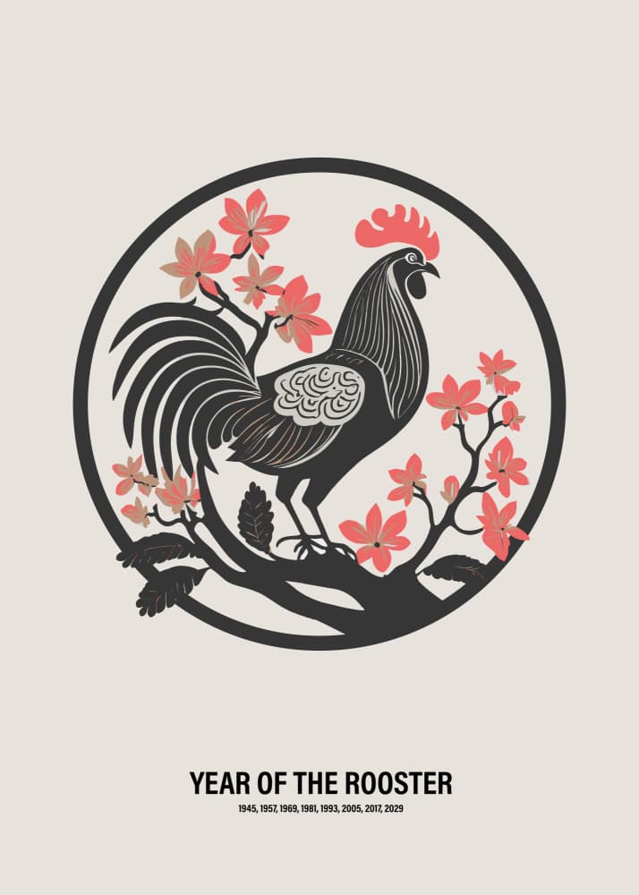 Oriental Rooster Blossom by Paperago — canvas wall art