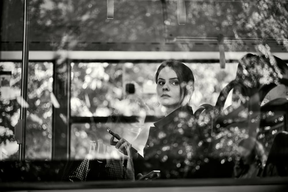 Thoughtful Woman On Bus by Denis Malciu — canvas wall art