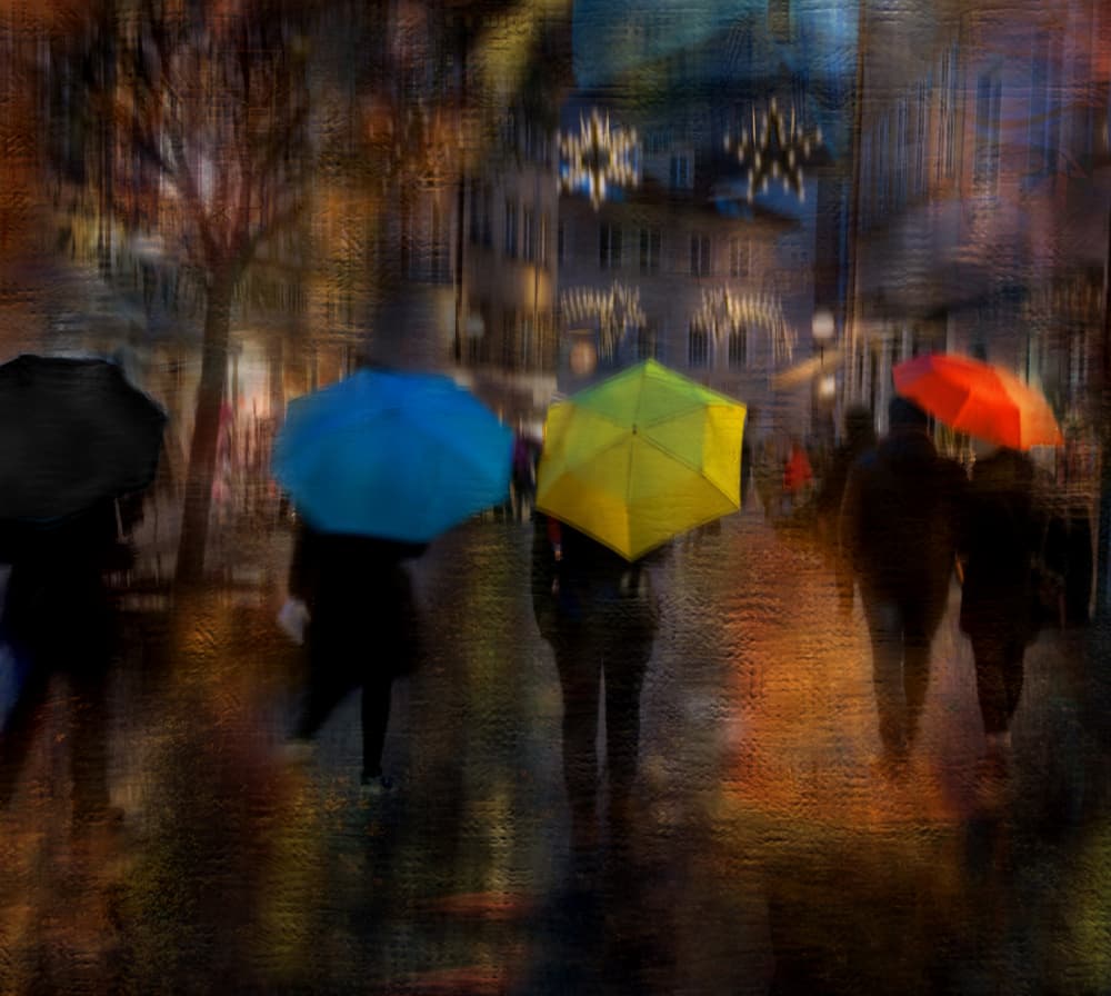 Colorful Rainy City Night by Anette Ohlendorf — canvas wall art
