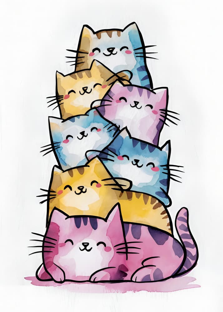 Colorful Cat Stack by Andreas Magnusson — canvas wall art