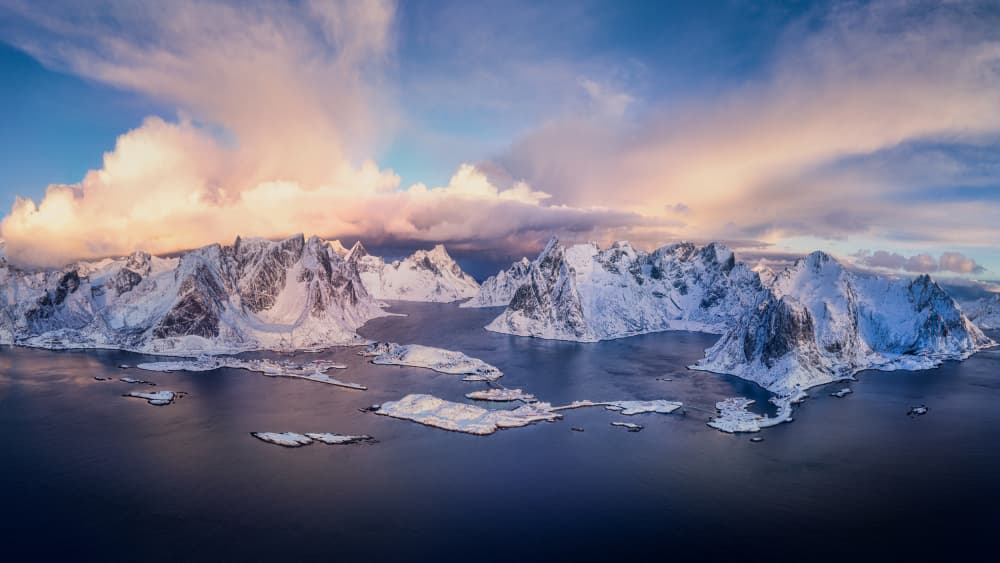 Snowy Fjord Panorama by Yongnan Li (李永男) — canvas wall art