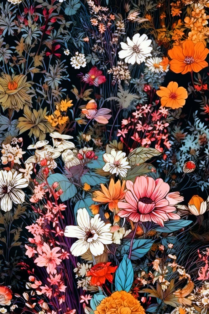 Vibrant Dark Floral by Justyna Jaszke — canvas wall art