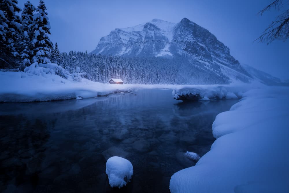 Winter Cabin by the Lake by Chuan Chen APA — canvas wall art
