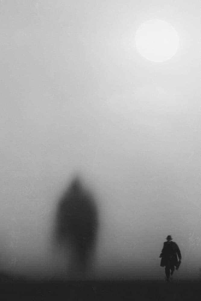 Man And Shadow In Fog by Jay Satriani — canvas wall art