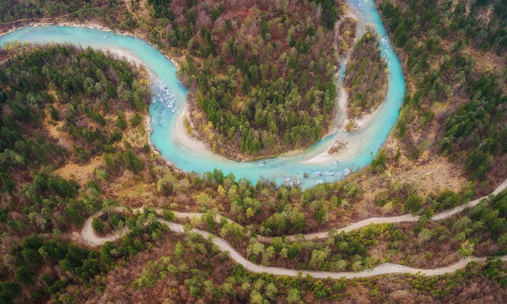 Turquoise River Valley Road by Ales Krivec — canvas wall art
