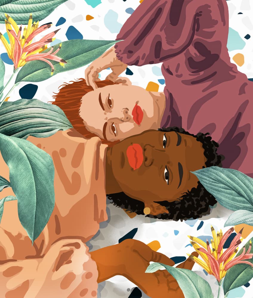 Tropical Women's Embrace by Uma Gokhale — canvas wall art