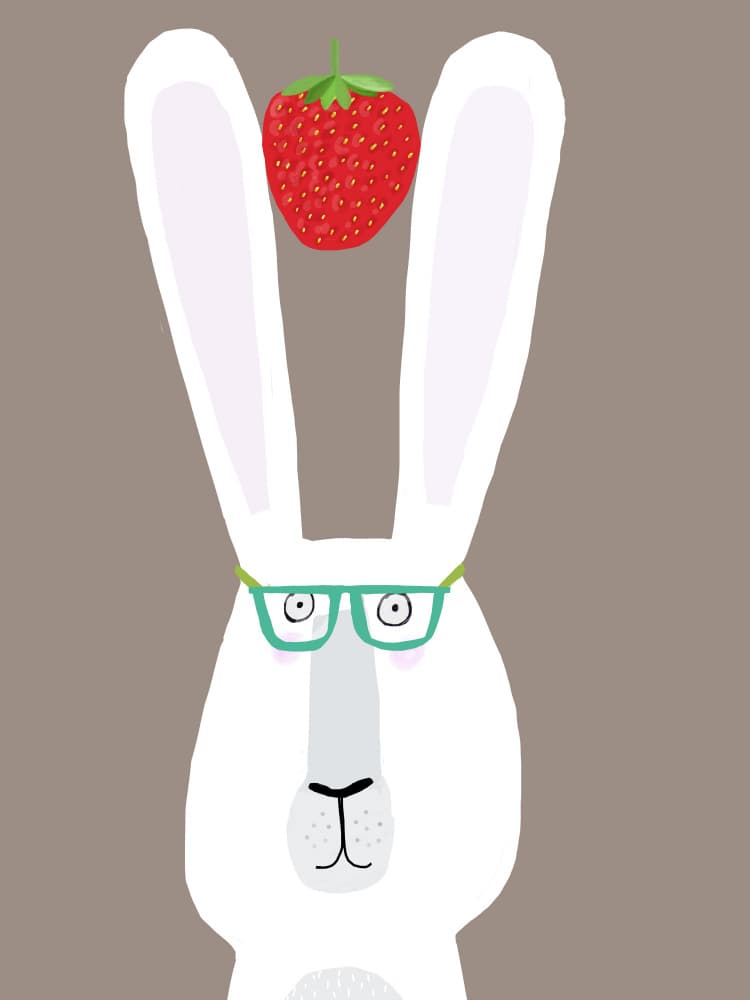 Whimsical Rabbit Strawberry Glasses by Carla Daly — canvas wall art