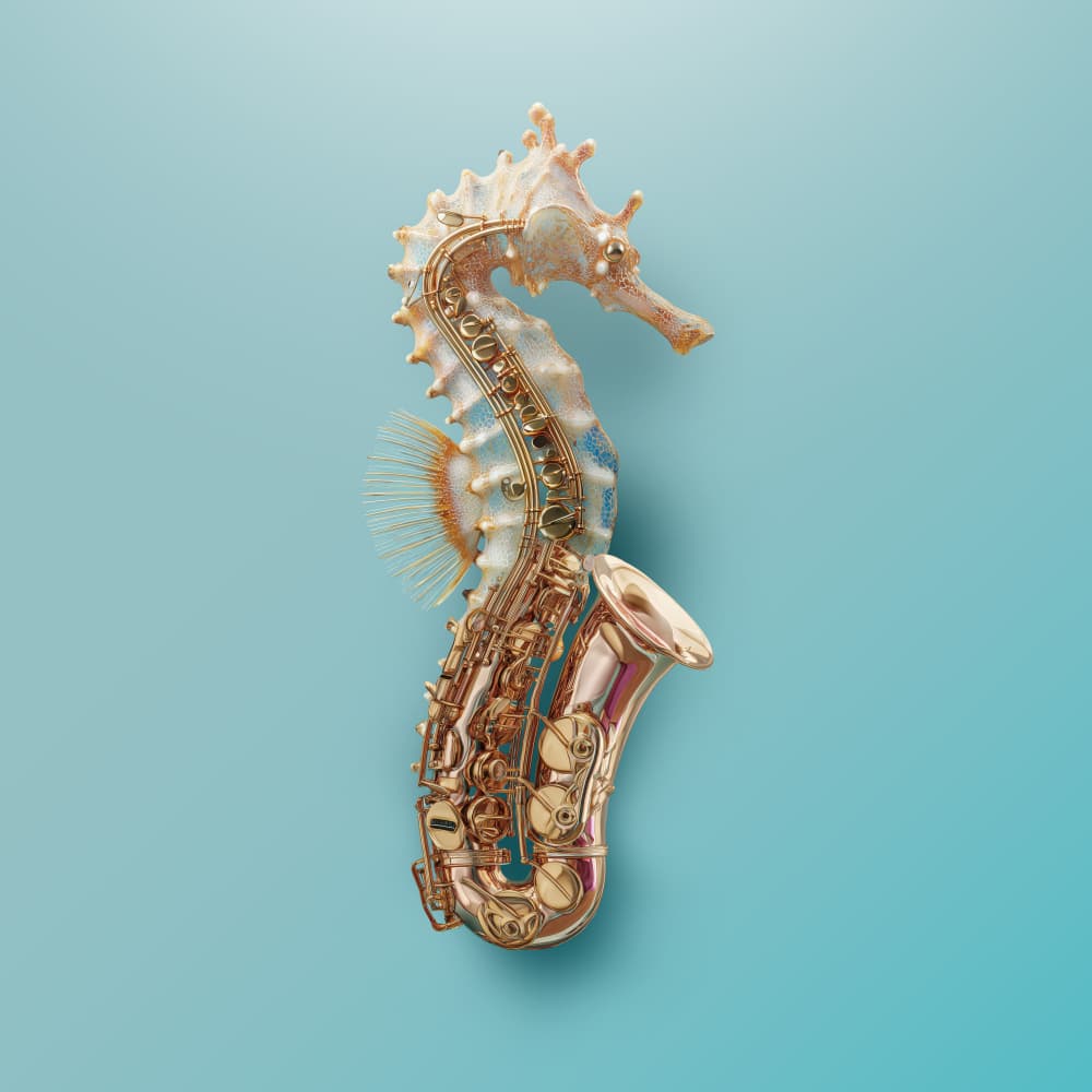 Golden Seahorse Saxophone by Artem Pozdniakov — canvas wall art