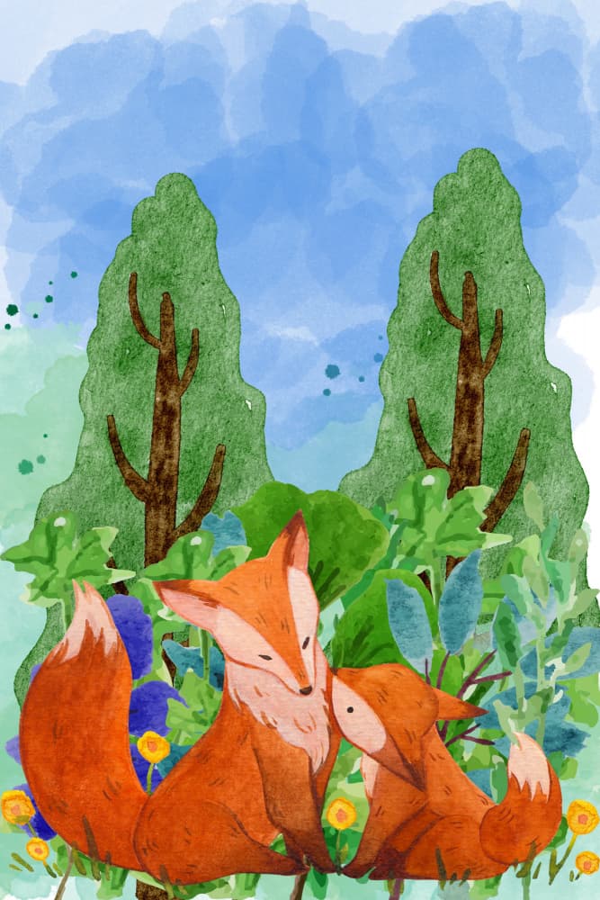 Loving Fox Family by Hussein Abdel Aal — canvas wall art