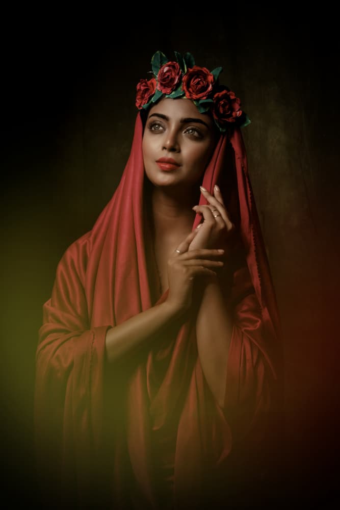 Regal Woman Red Roses by PARTHA BHATTACHARYYA — canvas wall art
