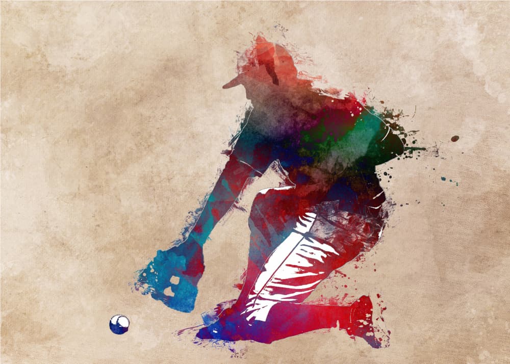 Watercolor Baseball Action by Justyna Jaszke — canvas wall art