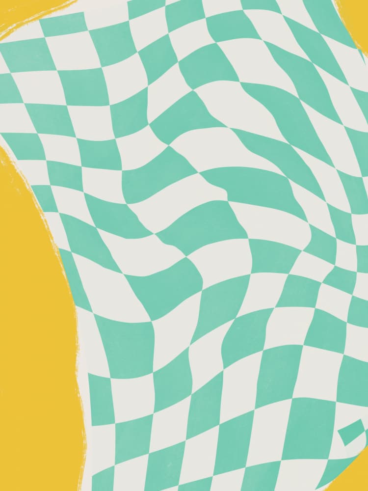Wavy Teal Checkers by Little Dean — canvas wall art