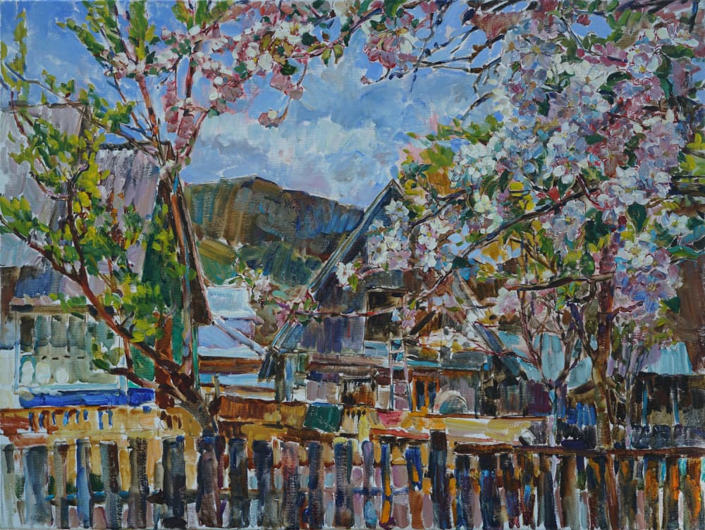Blooming Mountain Village by Andrii Kutsachenko — canvas wall art