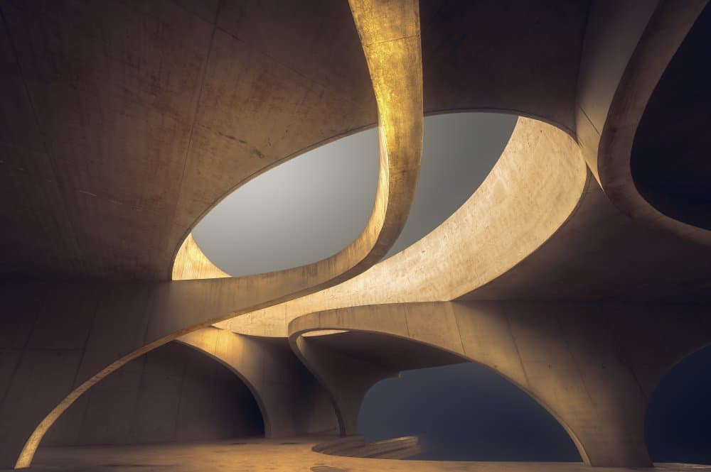 Golden Architectural Curves by Marc Huybrighs — canvas wall art