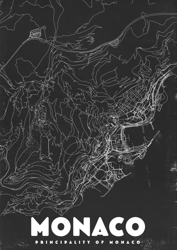 Monaco Principality Map by Nicholas — canvas wall art