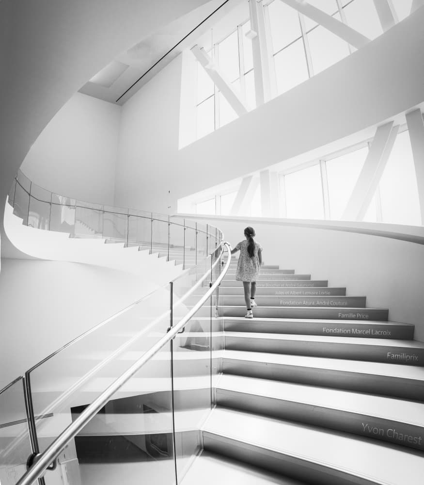 Girl Ascending Modern Staircase by Michel Groleau — canvas wall art