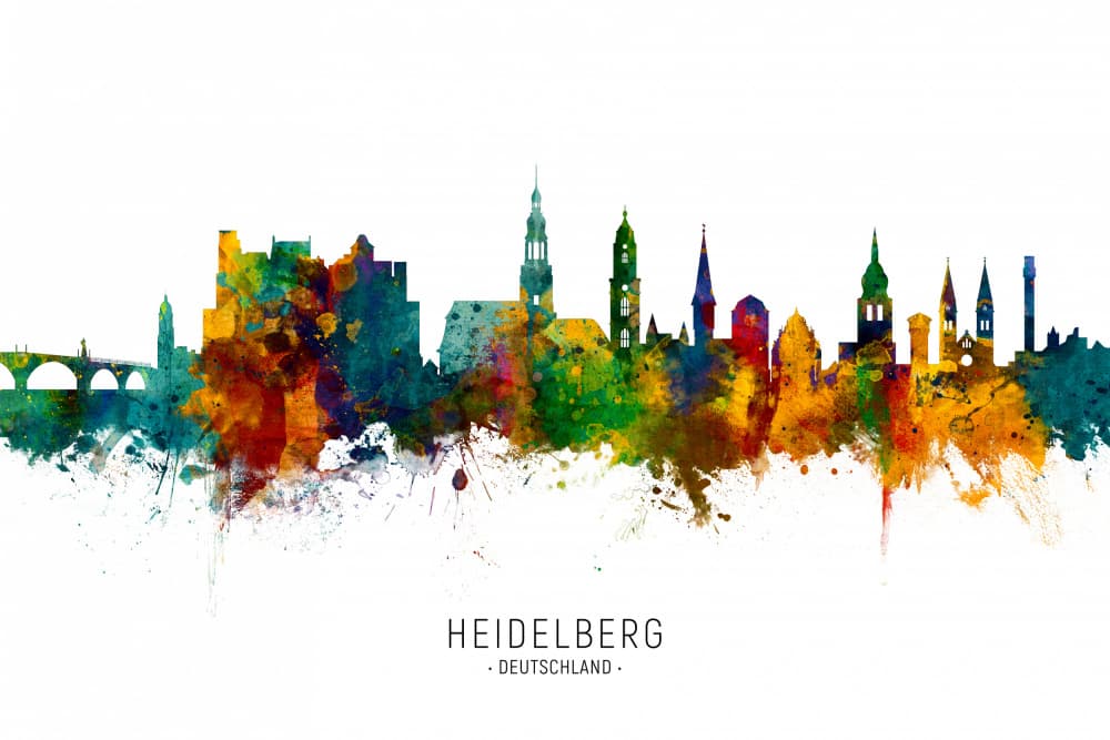 Heidelberg Watercolor Skyline by Michael Tompsett — canvas wall art
