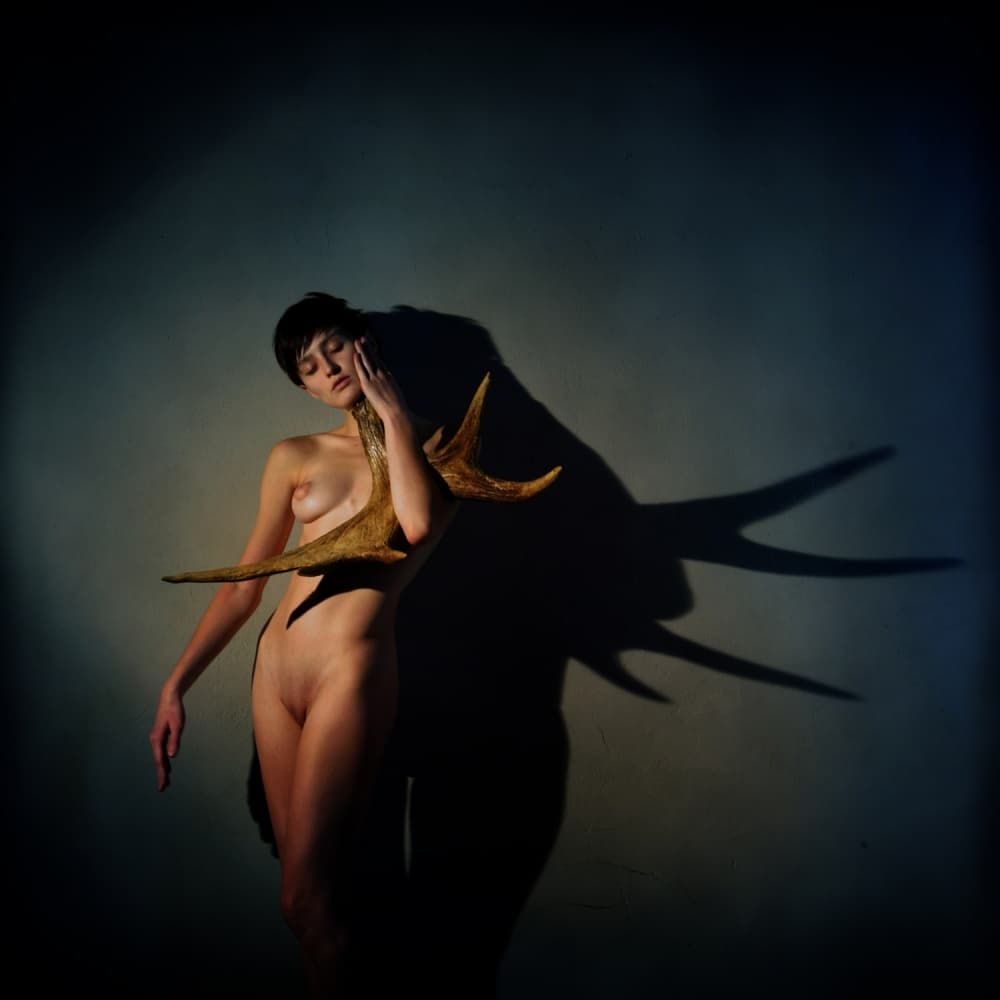 Nude Woman Golden Antler by Yaroslav Vasiliev-Apostol — canvas wall art
