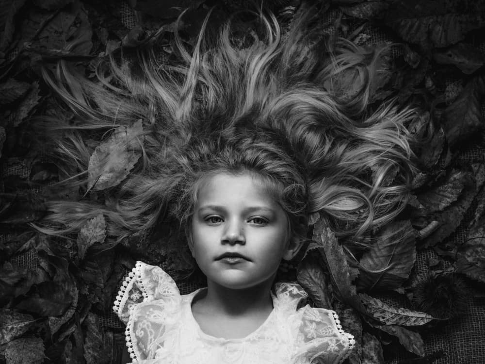 Blonde Girl Autumn Leaves by Joško Šimic — canvas wall art