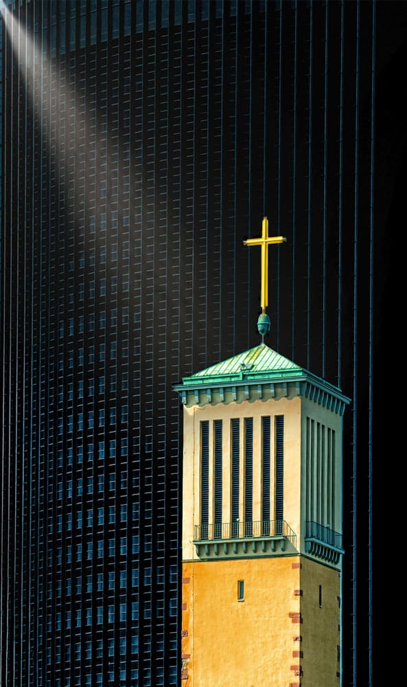 Golden Cross City Light by Anette Ohlendorf — canvas wall art