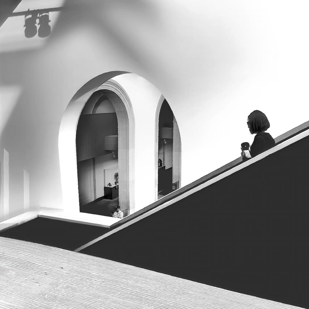 Black White Arches Ascend by Larry Deng APA — canvas wall art