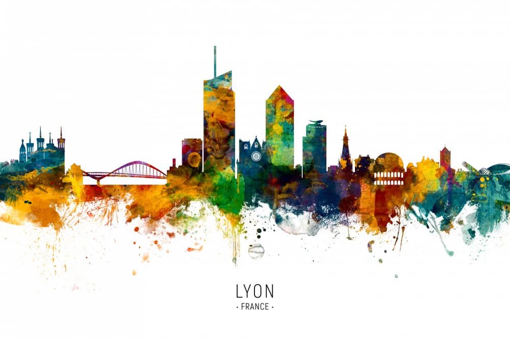 Lyon France Skyline by Michael Tompsett — canvas wall art