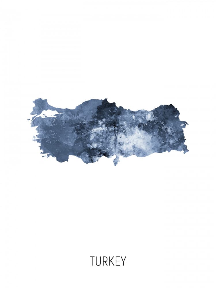 Turkey Watercolor Map by Michael Tompsett — canvas wall art