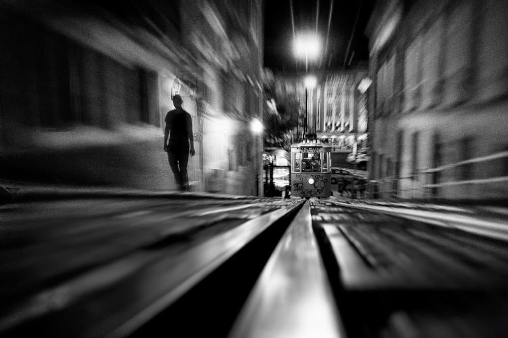 Uphill City Night Tram by Eric Drigny — canvas wall art