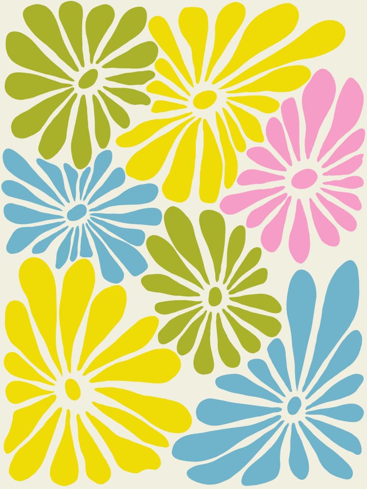 Colorful Retro Blooms by Miho Art Studio — canvas wall art