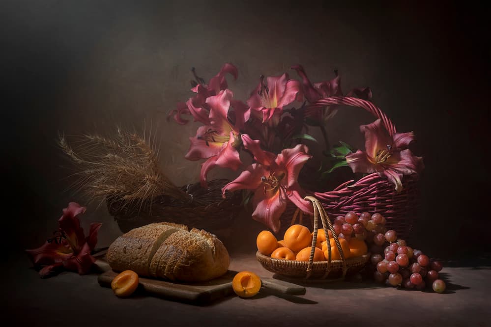 Rustic Bread and Lilies by Lydia Jacobs — canvas wall art