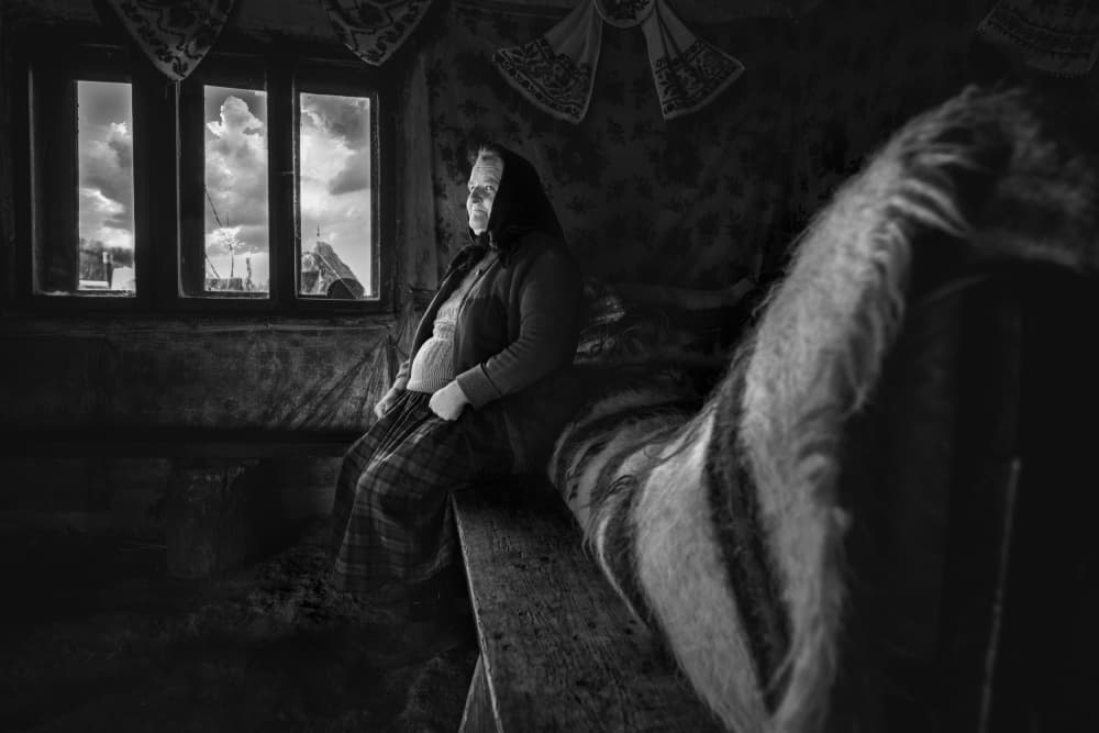 Pensive Woman Window Gaze by Grigore Roibu — canvas wall art