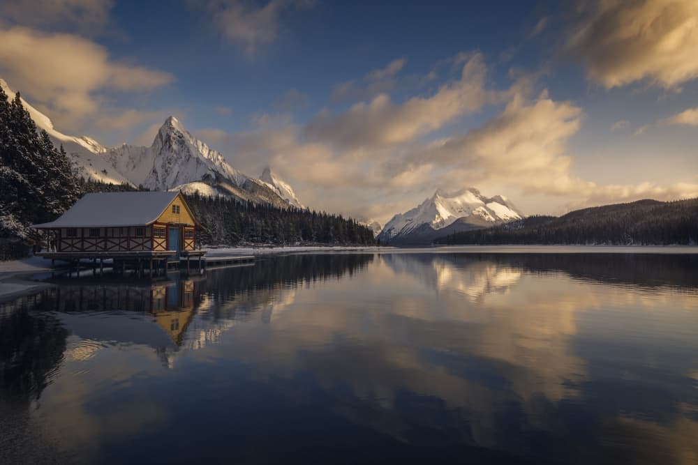 Maligne Lake Cabin by Pilar Hm — canvas wall art