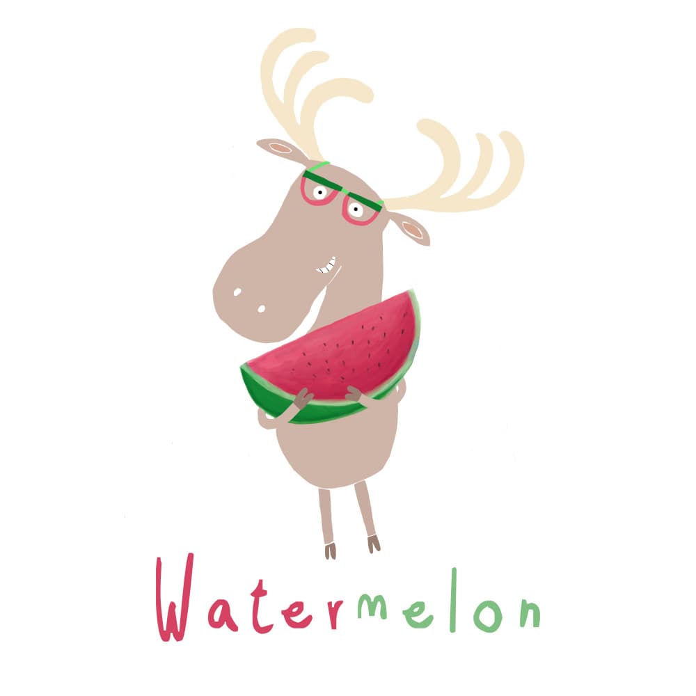 Happy Moose Watermelon by Carla Daly — canvas wall art