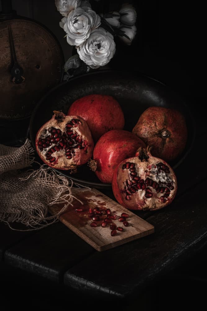 Elegant Pomegranate Still Life by Enrico Sottocorna — canvas wall art