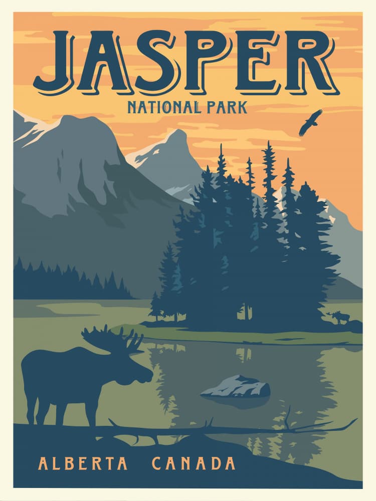 Jasper Moose Lake Sunset by Retrodrome — canvas wall art