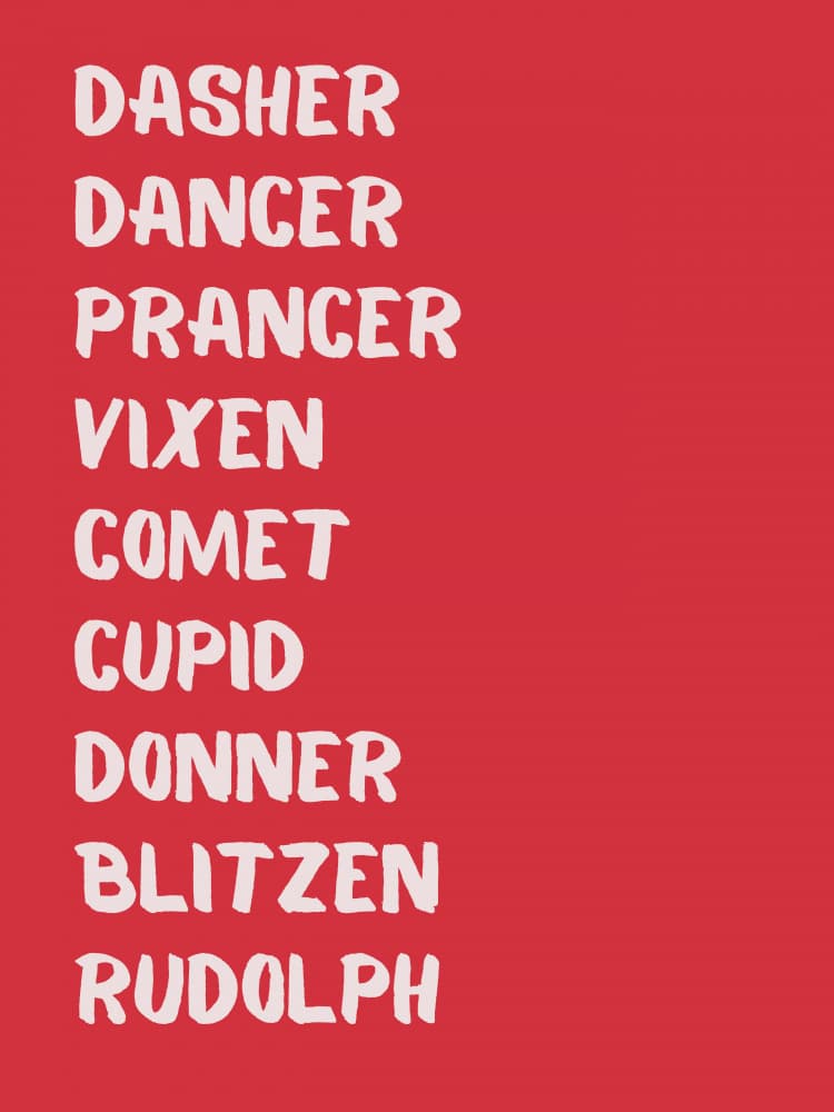 Santa's Reindeer Names by Jolly and Dash — canvas wall art