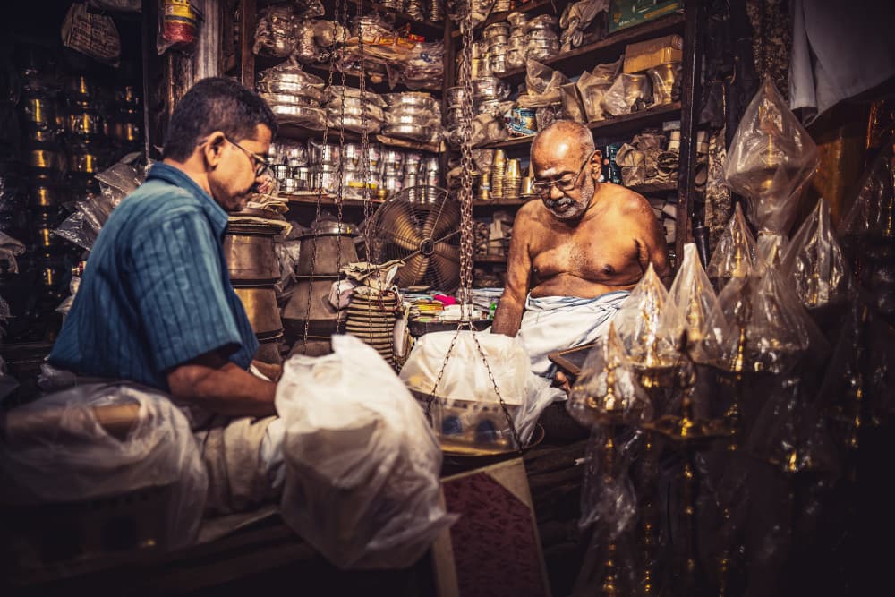 Traditional Shopkeepers Weighing by Marco Tagliarino — canvas wall art